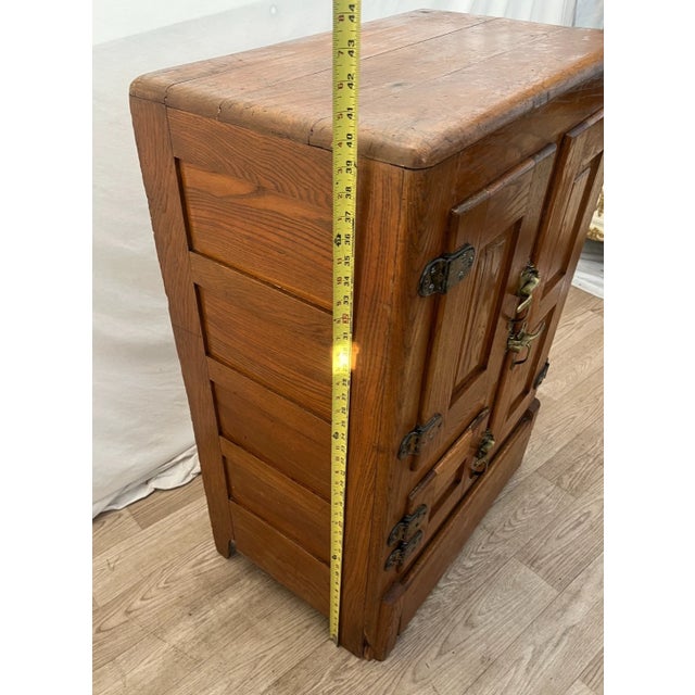 Antique Ice Box Three Storage Cabinets, Oak, Brass Latches, Three Racks, 1920's For Sale - Image 10 of 13