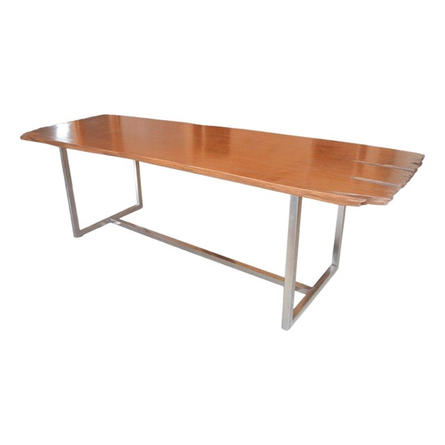 Andrianna Shamaris Live Edge Teak Wood Single Slab Dining Table For Sale