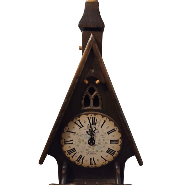 Wood Vintage New England Clock Company Hanging Wood Wall Weights Cathedral Hark Chime For Sale - Image 7 of 17