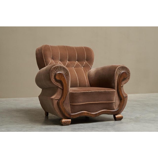 Vintage Art Deco Lounge Chair in Velvet and Oak, 1930s For Sale - Image 11 of 14