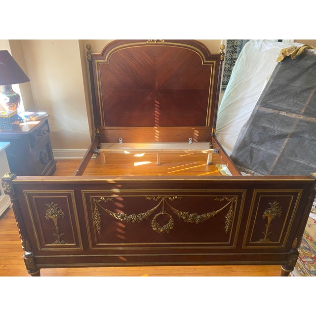 Charming Louis xvi style mahogany and ormolu bed and bed frame. This is a special piece, uniquely crafted and kept in...