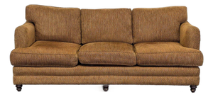 Comfortable 3-Seat Brown Fabric Sofa With Rolled Arms