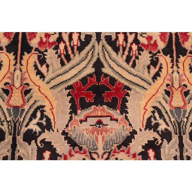 Shabby Chic Ikat Floral 1990's Pak-Persian Black/Red Wool Rug - 6'0'' X 9'5'' For Sale - Image 3 of 9
