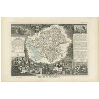 Antique Map of Loire in France by V. Levasseur, 1854 For Sale