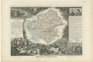 Antique Map of Loire in France by V. Levasseur, 1854