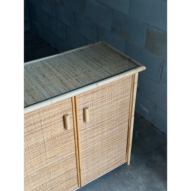 Tan 1980s Vintage British Colonial Style Bamboo and Cane Sideboard For Sale - Image 8 of 12