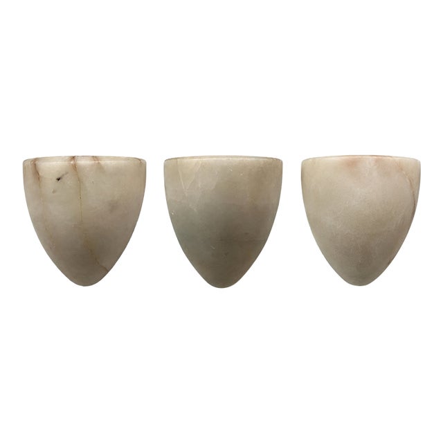 Vintage Alabaster Shield Wall Sconces With Hollywood Provenance - Set of Three For Sale