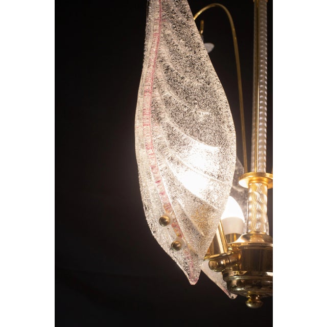 Vintage Pink Leaves Murano Chandelier, 1970 For Sale - Image 6 of 11