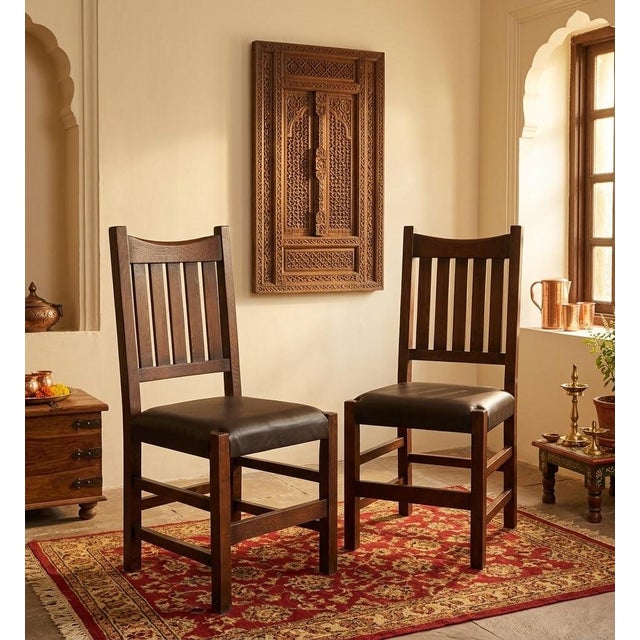 Upgrade your dining space with this Set of 2 Mission Spindle Dining Side Chairs #240, blending timeless Arts Crafts design...