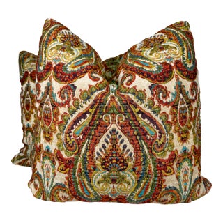 Mulberry for Lee Jofa "Bohemian Paisley" in Multi 22" Pillows-a Pair For Sale