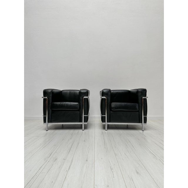Vintage Black Leather LC2 Armchair by Le Corbusier & Charlotte Perriand for Cassina, 1990s For Sale - Image 15 of 15