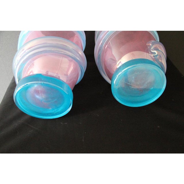 Large Pink and Iridescent Turquoise Murano Glass Vases by Gino Cenedese, 1980s, Set of 2 For Sale - Image 15 of 18