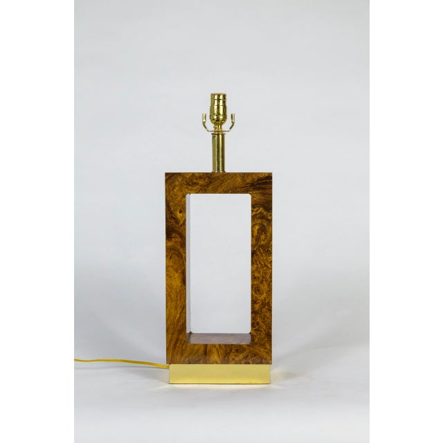 1970s Geometric Faux Bois Burl Wood Table Lamp For Sale - Image 9 of 9