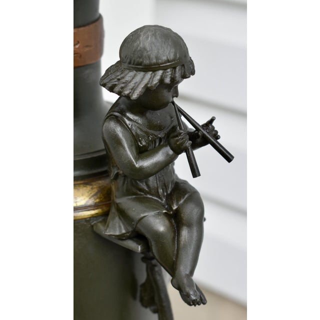 Metal Vintage Mixed Metal French Style Urn W/Cranes and Figures For Sale - Image 7 of 10