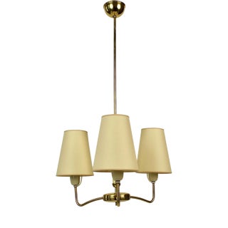 Modern 3-Arm Chandelier in Brass and Glass by Rupert Nikoll, Austria, 1950s For Sale