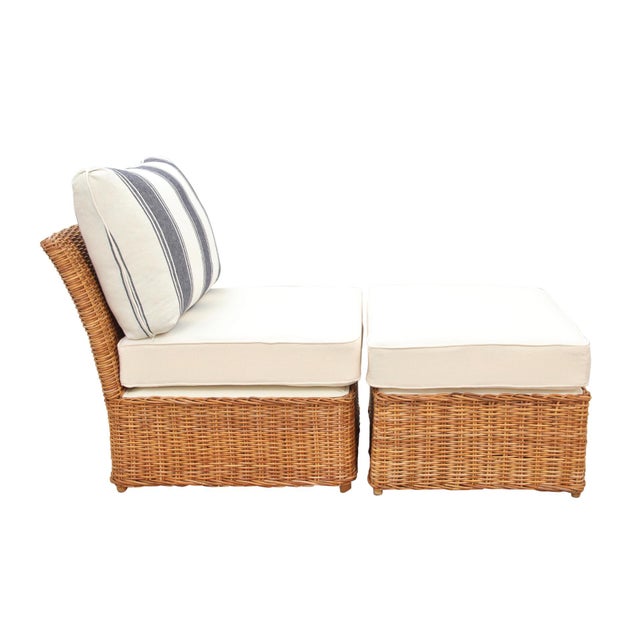 Custom Boho Rattan Chair and Ottoman Set Chairish