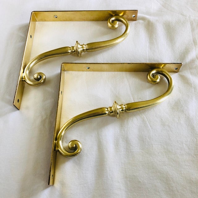 MidCentury Modern Decorative Brass Shelving Brackets a Pair Chairish