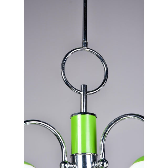 Metal Italian Mid Century Four Light Apple Green and Chrome Fixture For Sale - Image 7 of 10