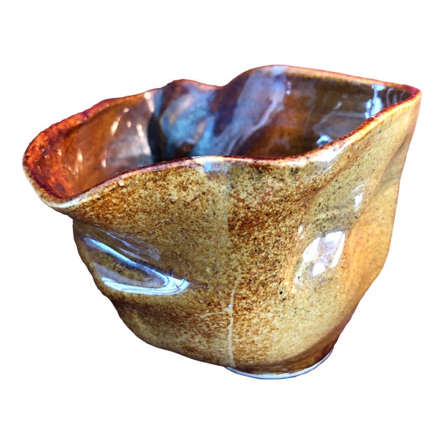 1990s Organic Design Artisan Signed Ceramic Bowl For Sale