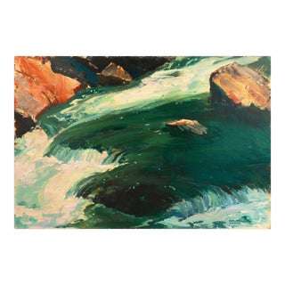 'Trout Stream' by Edmond Woods, Large Oil, San Diego, California, Chouinard & Otis Art Institute For Sale