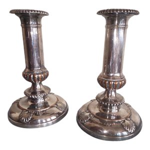 Pair of Antique Sheffield Silver Plated Candlestick Holders With Shell Design