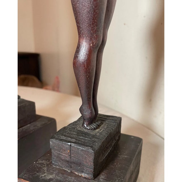 Pair of Antique Carved Newcombe Wood Nude Lady Man Sculpture Candlestick Statue For Sale - Image 14 of 16