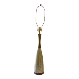 Mid Century Modern Ceramic & Wood Bottle Neck Table Lamp For Sale