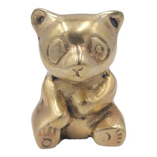 Seated Mid 20th Century Solid Brass Panda Figurine For Sale