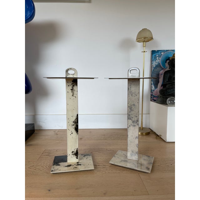 Metal Parchment T Table (grey Parchment & Stainless) For Sale - Image 7 of 7