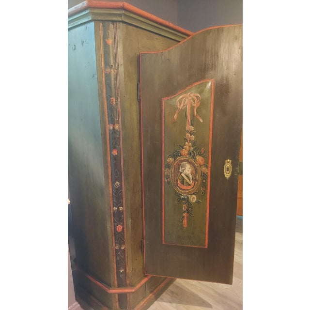 18th-Century Central European Hand-Painted Wedding Armoire — Folk Art Bauernschrank With Portrait Medallions For Sale - Image 10 of 15
