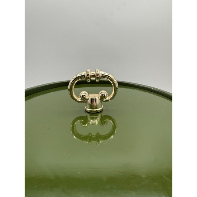 Vintage 1960s Ceramic Hollywood Regency Green & Gold Vinyl Ice Bucket With Handle For Sale - Image 9 of 11