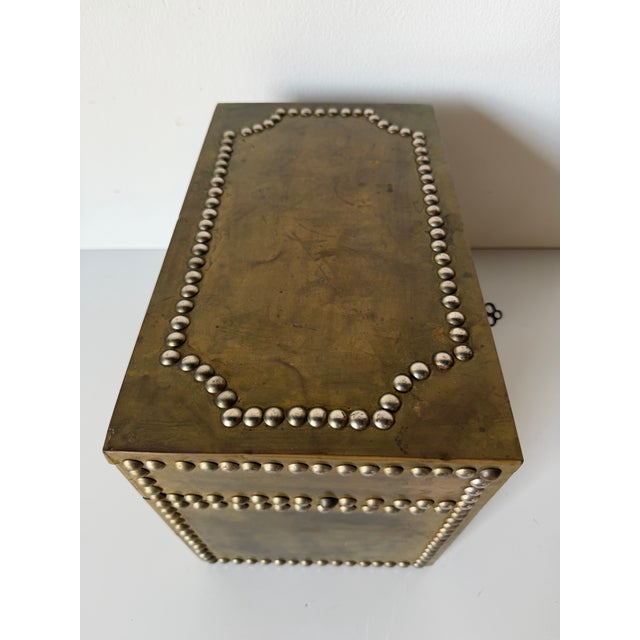 Vintage Sarreid Ltd. Style Brass Nailhead Lidded Decorative Box With Key For Sale In Miami - Image 6 of 12