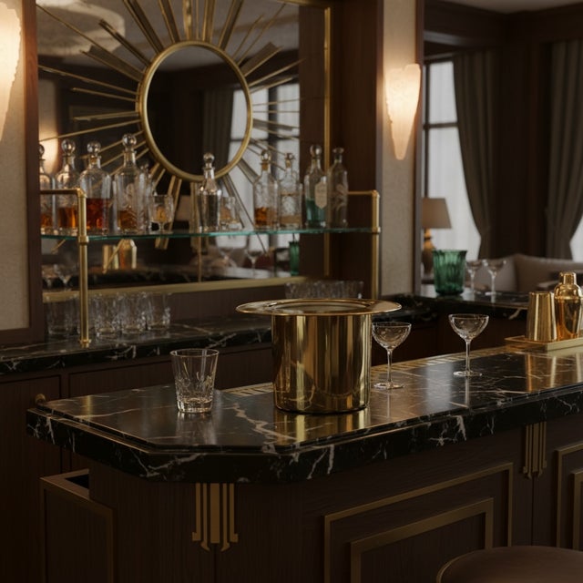 Vintage French Brass Art Deco Style Brass Finish Top Hat Ice Champagne Bucket Cooler For Sale - Image 15 of 18