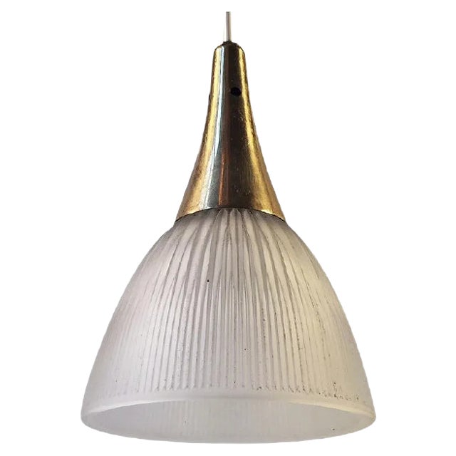 Swedish Mid-Century Window Pendant Light in Brass & Fluted Glass, 1960s For Sale