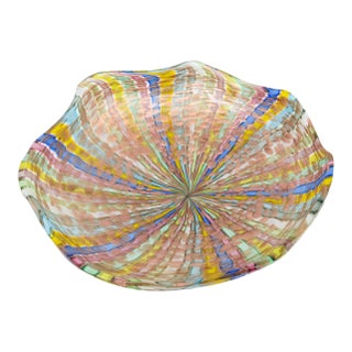 Vintage Murano Fratelli Toso Latticino Ribbons Large Glass Bowl, Italy, 1960's For Sale