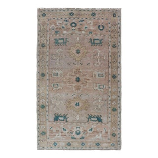 Turkish Oushak Vintage in Variation of Muted Colors, Tan, Pink, Teal & Lt. Brown 2'5"x4'2" For Sale