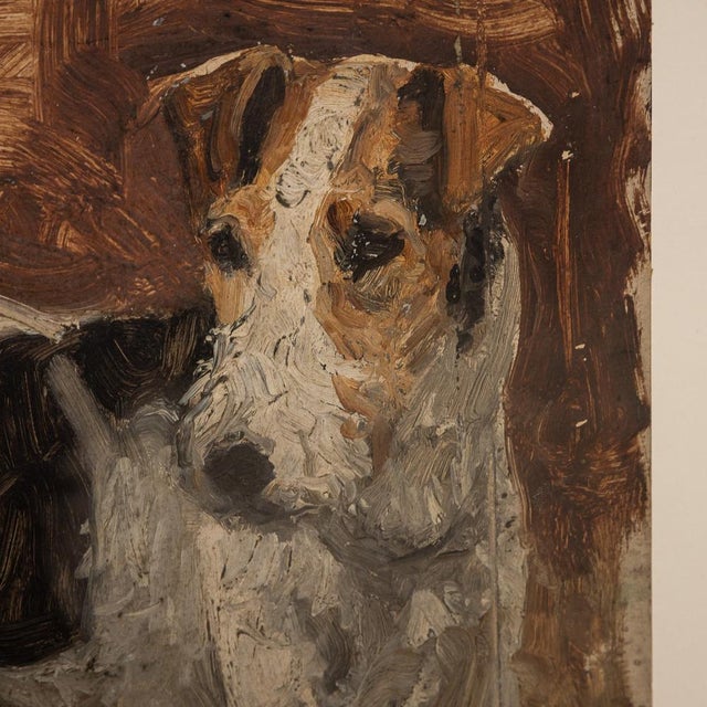 An antique 20th century oil on canvas piece by frederick thomas daws portraying a jack russell terrier. Daws, famed for...