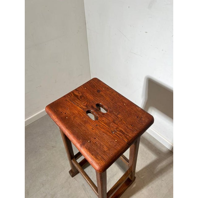 Rustic Vintage Wooden Bar Stool For Sale - Image 3 of 6