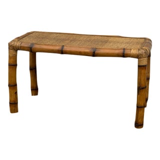 Vintage Bamboo and Woven Rattan Console Table, 1970s For Sale
