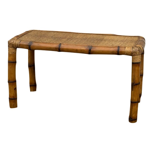 Vintage Bamboo and Woven Rattan Console Table, 1970s For Sale