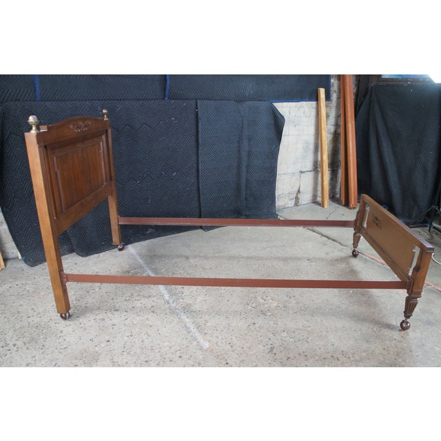 Mid Century Walnut Neoclassical Pierced Accent Twin Size Pineapple Post Bed For Sale - Image 13 of 13