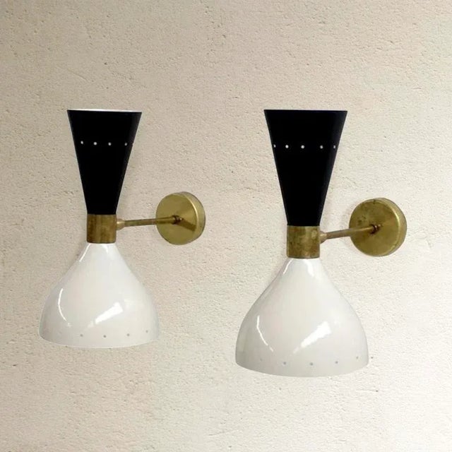 Italian Sconces in Aluminum and Brass, 1950s, Set of 2 For Sale - Image 4 of 7