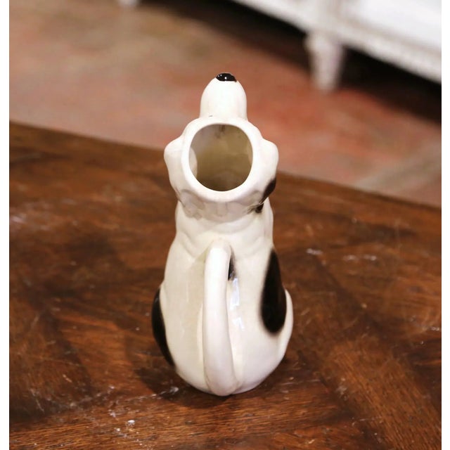 Mid-Century French Sarreguemines Hand-Painted Ceramic Begging Dog Pitcher For Sale - Image 4 of 9