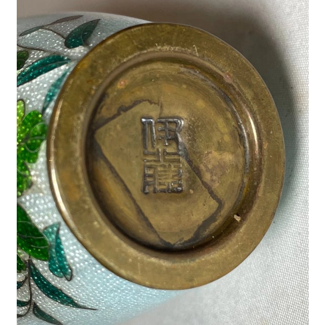 Paint Antique 19th Century Japanese Meiji Miniature Foil Enamel Signed Bronze Vase Urn For Sale - Image 7 of 12