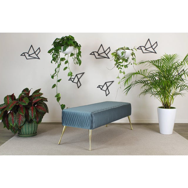 2020s Sophisticated Italian Style Turquoise Bench With Metal Legs For Sale - Image 5 of 7