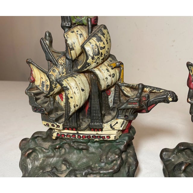 Pair Antique Nautical Cold Painted Bronze Clad Sail Ship Boat Nautical Bookends For Sale In New York - Image 6 of 11