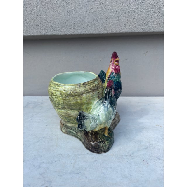 French Country Majolica Rooster & Hen Vase Delphin Massier, Circa 1890 For Sale - Image 3 of 9