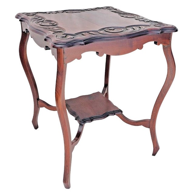 Antique 1890s English Rococo Revival Mahogany Lamp Table With Carved Shells For Sale - Image 15 of 18
