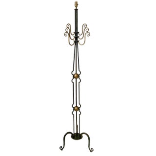 Vintage French Floor Lamp in Steel and Wood by René Prou, 1940s For Sale