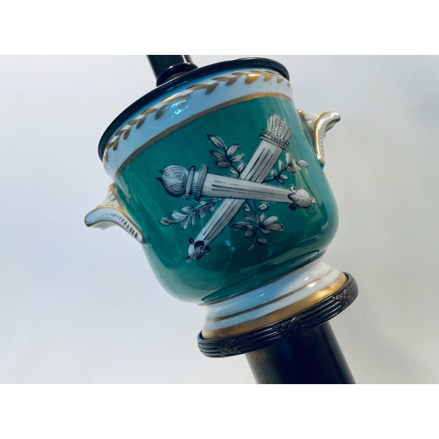 Metal 1920s Art Nouveau Porcelain Jardinieres Table Lamps Decorated Bronze Dolphins For Sale - Image 7 of 14